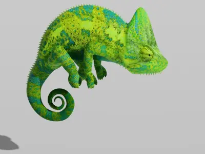Green Chameleon Low-poly 3D model