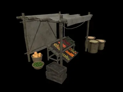 LowPoly Medieval Vegetable and Fruit Stall Low-poly 3D model