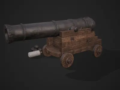 Pirate cannon Low-poly 3D model get