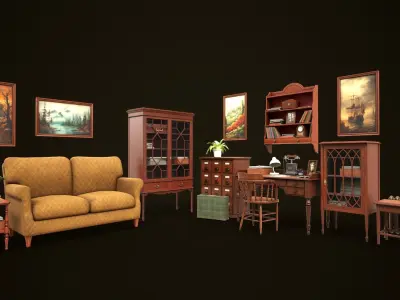 Vintage Office Set 3D Model Pack
