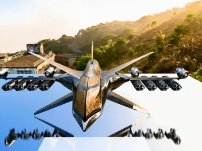 Futuristic Sci Fi Jet Fighter 3D Model Game Ready Spaceship Low-poly 3D model