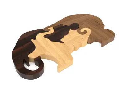 Wooden toy elephant 03 3D model