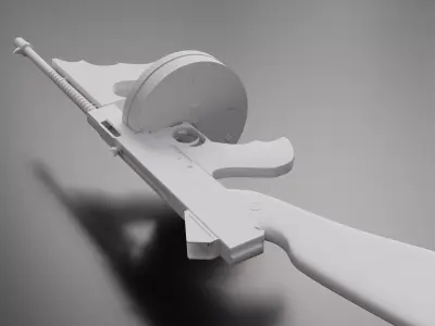 Tommy Gun Low Poly Model With Round Mag Low-poly 3D model