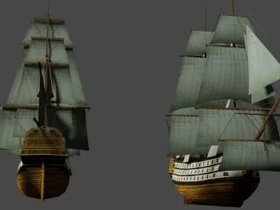 Stylish Big Wooden Ship Low-poly 3D model