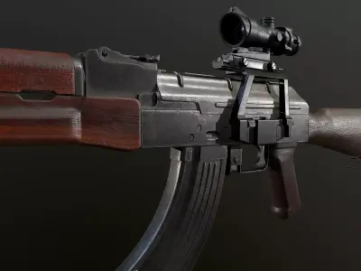 AK-47 Rifle with Acog Scope PBR Low-poly 3D model