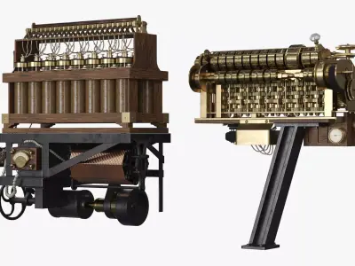 Vintage Steampunk Mechanical Engine Set 3D model