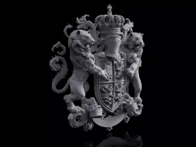Coat of arms pendant sculpture jewelry with lions and a shield 3D print model