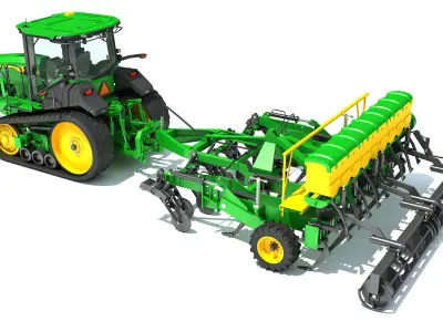 Tractor with Seed Drill 3D model 6