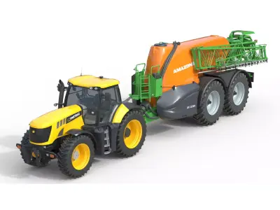 JCB Fastrac Tractor and Trailed Filed Sprayer   Low-poly 3D model
