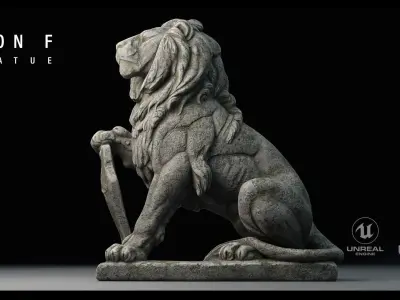 Lion Statue F PBR 4K Low-poly 3D model