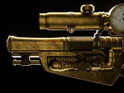 Steam Punk  Gold Gun Free 3D model