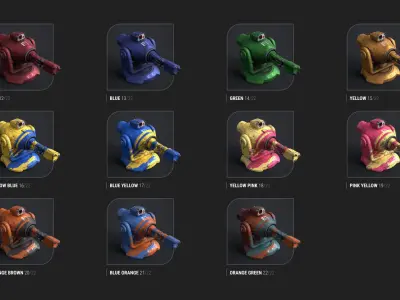 Minigun Turret Textures 22 plus 12 Decals on-off Low-poly 3D model
