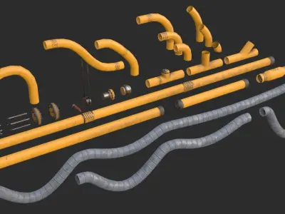 Modular Pipes - Industrial Painted Yellow Low-poly 3D model