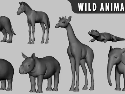 8 Wild Animal Baby Free low-poly 3D model