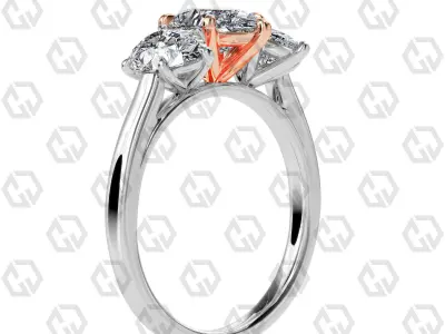 Ring 137 Pear 3 stone ring plain cathedral shank 3D print model