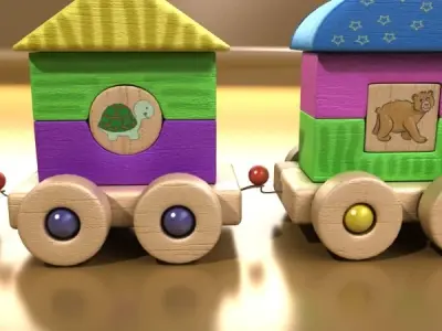 Wooden Toy Train High Res 3D model