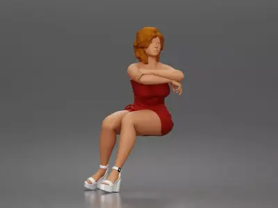woman sitting thoughtfully in short dress arms gently crossed 3D print model
