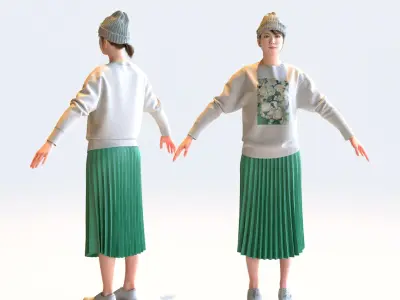  A Pose Asian Casual Woman Collection - 5 Models x 5 color variations 