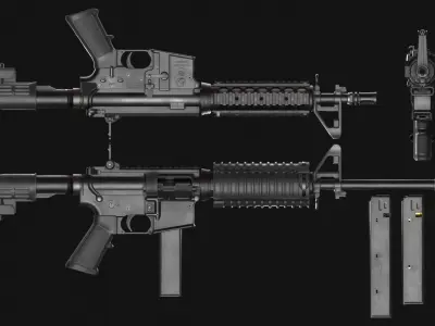 Colt 9mm SMG - R0991 - R0992 - AR6951 Carbine - Game Asset Low-poly 3D model