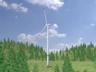 Wind turbine V2 H-175 RD 172m with Animation and Foundation Low-poly 3D model