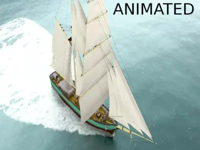Brigantine sailing ship in ocean 3D model
