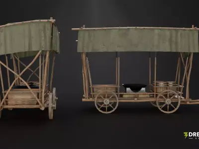 Medieval Wagons Carts Carriages Vol-2 - Horse Ox Drawn Transport Low-poly 3D model
