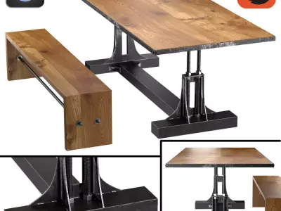 Post Industrial table and bench2 3D model