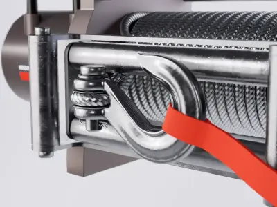 electronic winch for vehicle 3d model with cable and hook 3D model