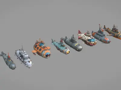 Submarine Pack Collection Low-poly 3D model