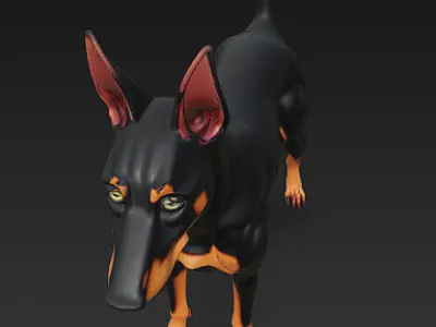 Dog Doberman Realistic 3D Model - Low Poly Realistic Low-poly 3D model