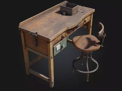 Workbench and Stool  Classic Craftsmanship Corner for Creative 3D model