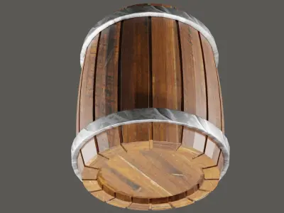 Barrel wooden Low-poly 3D model 5