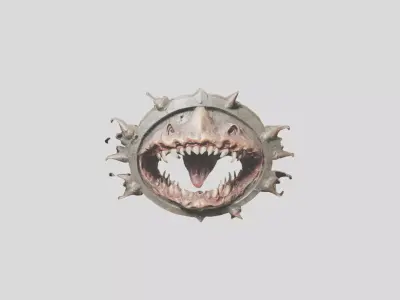 Demonic shield with skulls and spikes Low-poly 3D model