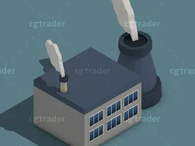 Low Poly Building Industry Isometric Icon Low-poly 3D model