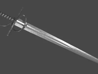 Excalibur sword with Flamberge handle Low-poly 3D model