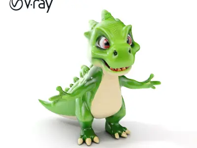 Green Cartoon Dinosaur Character Rigged and Animated for Game... Low-poly 3D model