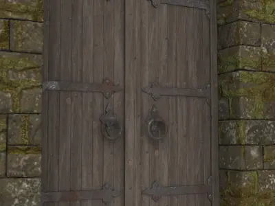 medieval wooden gate 01  3D model