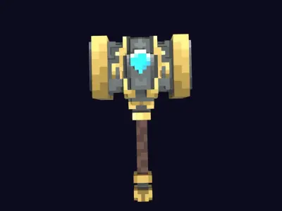 Voxel Hammer 1 - 3D Lowpoly Weapons Low-poly 3D model