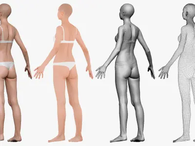 001234 woman in underwear A pose Low-poly 3D model