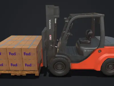Toyota Pneumatic Tire Forklift with Boxes Low-poly 3D model