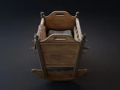 Old Baby Cradle Low-poly 3D model