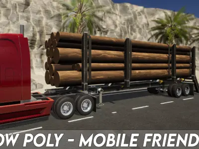 Semi Truck Trailer 04 - Logging trailer Low-poly 3D model