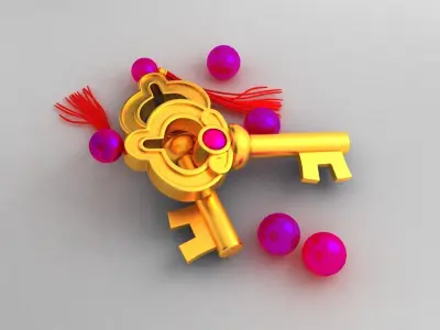 key lock buratino fairytale golden entry security open close 3D model