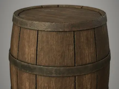 Wooden Barrel Low-poly 3D model 19