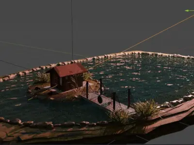 Old house and pond 3D model