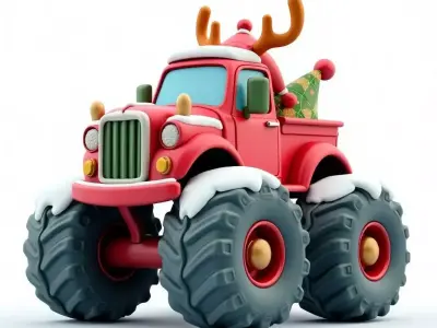 Christmas Monster Truck 3D Model Festive Off Road Vehicle Low-poly 3D model