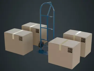 Hand Truck And Boxes 4A Low-poly 3D model
