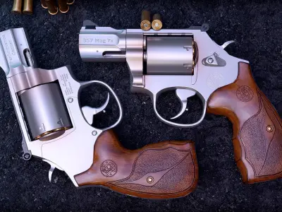 model 357 Magnum Barrel 7 Rounds Wood Grip Low-poly 3D model
