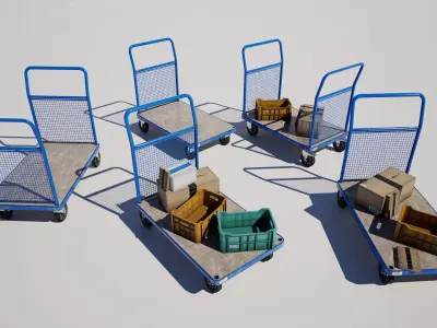  Industrial Logistics Platform Trolley Variation Pack Low-poly 3D model