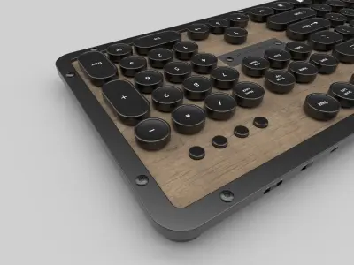 Classic Metal and Wood Keyboard 3D model